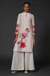 Buy_Balance by Rohit Bal_White Chanderi Printed Floral Mandarin Collar Tunic And Palazzo Set _at_Aza_Fashions