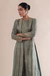 Buy_Ekaya Banaras_Green Silk Round Handwoven Kurta Set  _at_Aza_Fashions