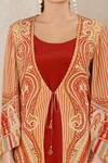 Ritu Kumar_Beige Rayon Crepe Printed Jamawar Tunic Round Jacket With _at_Aza_Fashions