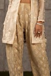Siddartha Tytler Beige Knitted Floral Applique Pant Online at Aza Fashions Siddartha Tytler_Beige Knitted Floral Applique Pant _Online_at_Aza_Fashions
