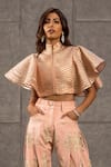 Buy_Siddartha Tytler_Peach Organza High Neck Striped Top  _at_Aza_Fashions