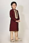 Arihant Rai Sinha_Maroon Cotton Silk Embroidery Thread And Gota Patti Kurta & Pant Set _Online_at_Aza_Fashions