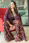 Buy_Drishti & Zahabia_Purple Dupion Silk And Embroidery Floral Shirt With Flared Pants _at_Aza_Fashions