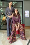 Shop_Drishti & Zahabia_Blue Dupion Silk And Embroidery Floral V Neck Pant Suit _Online_at_Aza_Fashions