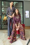 Buy_Drishti & Zahabia_Purple Dupion Silk And Embroidery Floral Shirt With Flared Pants _Online_at_Aza_Fashions