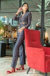 Buy_Drishti & Zahabia_Blue Dupion Silk And Embroidery Floral V Neck Pant Suit _at_Aza_Fashions