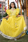 Buy_Kids Lane_Yellow Top And Lehenga Chanderi Printed Bandhej Set For Girls_at_Aza_Fashions