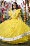 Shop_Kids Lane_Yellow Top And Lehenga Chanderi Printed Bandhej Set For Girls_Online_at_Aza_Fashions