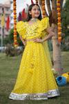 Buy_Kids Lane_Yellow Top And Lehenga Chanderi Printed Bandhej Set For Girls_Online_at_Aza_Fashions