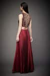 Shop_RI.Ritu Kumar_Maroon Blouse 100% Viscose Skirt 100% Polyester Crop Top And Pleated Set _at_Aza_Fashions