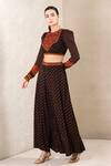 Buy_Ritu Kumar_Black Rayon Crepe Printed Floral And Geometric Motifs Crew Palazzo & Crop Top Set _at_Aza_Fashions