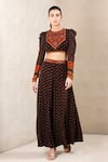 Buy_Ritu Kumar_Black Rayon Crepe Printed Floral And Geometric Motifs Crew Palazzo & Crop Top Set _Online_at_Aza_Fashions