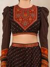 Ritu Kumar_Black Rayon Crepe Printed Floral And Geometric Motifs Crew Palazzo & Crop Top Set _at_Aza_Fashions