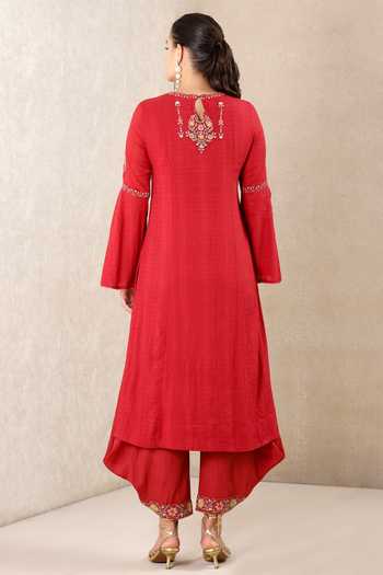 Babyhug 100% Cotton Woven Full Sleeves Floral Embroidered Kurta With Abstract Printed Dobby Dhoti Set - White main image 1