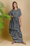 Buy_Dyelogue_Grey Mulberry Silk Bandhani Kurta And Draped Skirt Set  _at_Aza_Fashions