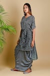 Dyelogue_Grey Mulberry Silk Bandhani Kurta And Draped Skirt Set  _Online_at_Aza_Fashions