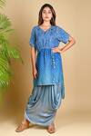 Buy_Dyelogue_Blue Modal Satin, Mulberry Silk Bandhani Kurta And Draped Skirt Set _at_Aza_Fashions