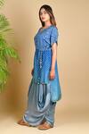 Dyelogue_Blue Modal Satin, Mulberry Silk Bandhani Kurta And Draped Skirt Set _Online_at_Aza_Fashions