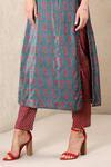 Ritu Kumar_Blue Kurta Poly Velvet Embroidery V Neck Printed And Pant Set_at_Aza_Fashions
