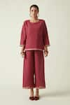 Buy_Payal Pratap_Maroon Cotton Handloom Brian Pants  _at_Aza_Fashions