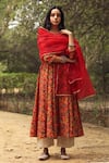 Buy_Gulabo Jaipur_Red Kurta Cotton Pant Chikan Cotton Dupatta Floral Block Print Anarkali Set _Online_at_Aza_Fashions