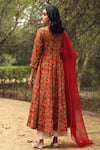 Shop_Gulabo Jaipur_Red Kurta Cotton Pant Chikan Cotton Dupatta Floral Block Print Anarkali Set _at_Aza_Fashions