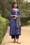 Shop Gulabo Jaipur Blue Kurta, Pant And Dupatta Georgette Round Bandhani Print Anarkali Set Online at Aza Fashions Shop_Gulabo Jaipur_Blue Kurta, Pant And Dupatta Georgette Round Bandhani Print Anarkali Set _Online_at_Aza_Fashions