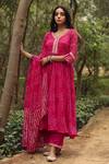 Shop Gulabo Jaipur Pink Kurta, Pant And Dupatta Georgette Round Bandhani Print Anarkali Set Online at Aza Fashions Shop_Gulabo Jaipur_Pink Kurta, Pant And Dupatta Georgette Round Bandhani Print Anarkali Set _Online_at_Aza_Fashions