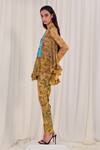 AK-OK_Yellow Silk V-neck Contrast Abstract Print Top And Pant Set _Online_at_Aza_Fashions