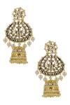 Ishhaara_Gold Plated Pearls, Stones Oval Shaped Jhumkas _Online_at_Aza_Fashions