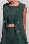 Couche_Green Doble Crepe Lana Stich Plain Lapel Collar Duster And Culotte Set  _Online_at_Aza_Fashions