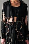 AK-OK_Black Cotton Embroidery Open Neck Cutwork Jacket _Online_at_Aza_Fashions