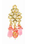 Ishhaara_Pink Beads, Gota Patti, Diamonds Kundan Embellished Danglers _Online_at_Aza_Fashions