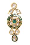 Minaki_Green Metallic Thread, Diamonds Meenakari Work Necklace Set _Online_at_Aza_Fashions