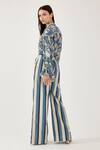 KoAi_Cream Heavy Cotton Silk Stripe Pattern Flared Pant _Online_at_Aza_Fashions