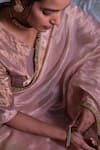 Shorshe Clothing_Pink Handloom Tissue Embellished V Neck Blouse _Online_at_Aza_Fashions