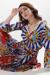 Cin Cin_Multi Color Cotton Lace V-neck Emperor Print Dress _Online_at_Aza_Fashions