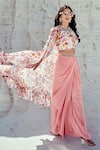 Nikita Vishakha Pink Crepe, Georgette Embroidery Round Neck Floral Print Cape And Cowl Skirt Set Online at Aza Fashions Nikita Vishakha_Pink Crepe, Georgette Embroidery Round Neck Floral Print Cape And Cowl Skirt Set _Online_at_Aza_Fashions