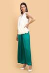 Label Ivish_White Silk V-neck Drape Wrap V Top And Pant Set _Online_at_Aza_Fashions