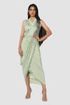 Buy_Babita Malkani_Green Organic Cotton Silk Lining Lycra Draped Sarong Saree _at_Aza_Fashions