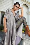 Shilpi Gupta_Grey Tunic Sand Wash Shimmer Printed And Draped Cape Pant Set  _Online_at_Aza_Fashions