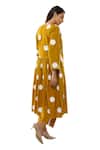 Khat_Yellow Round Neck Mustard Polka Dot Dress And Pant Set _Online_at_Aza_Fashions