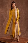 The Home Affair_Yellow Chinon Printed Floral Jacket Gota Patti Embroidered Contrast Kurta Set _Online_at_Aza_Fashions