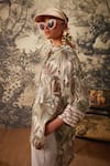 Kalista_Ivory Viscose Satin Printed Tropical Mandarin Camila Pattern Tunic And Pant Set _Online_at_Aza_Fashions