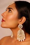 Ishhaara_Gold Plated Kundans Pearl Drop Long Earrings _at_Aza_Fashions