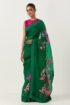 Label Earthen_Green Organza Silk Embroidered Floral Harit Sundari Saree With Blouse _Online_at_Aza_Fashions