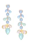 Ishhaara_Blue Crystal Leaf Pattern Earrings _Online_at_Aza_Fashions