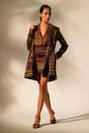 Nikita Mhaisalkar_Multi Color Georgette Sequins, Embroidery Open Neck Abstract Print Trench Coat _Online_at_Aza_Fashions