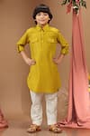 Kora By Nilesh Mitesh_Yellow Silk Embellished Thread Bundi Kurta Set _Online_at_Aza_Fashions