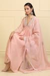 Buy_Neha Khullar_Pink Chanderi Silk, Cotton, Muslin Embroidery, Lace Front Gather Kurta Pant Set _Online_at_Aza_Fashions